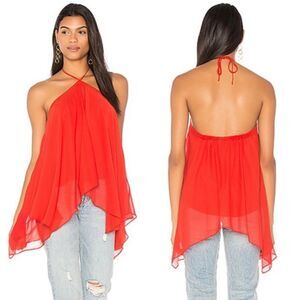ALICE + Olivia red Tish asymmetrical halter top Sz M NWT